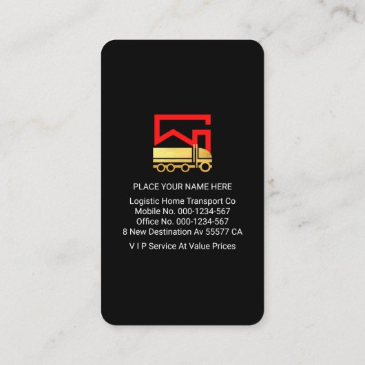 Gold Home Movers Truck On Black Layer Visitenkarte (Rückseite)