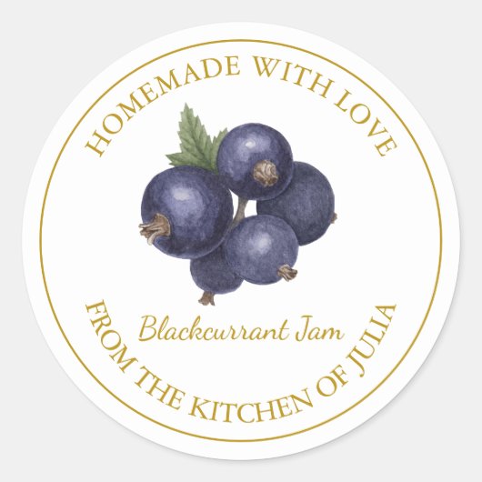 Gold-Homemade-Blackcurrant-Jam-Label Runder Aufkleber (Vorderseite)