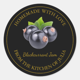 Gold-Homemade-Blackcurrant-Jam-Label Schwarz Runder Aufkleber