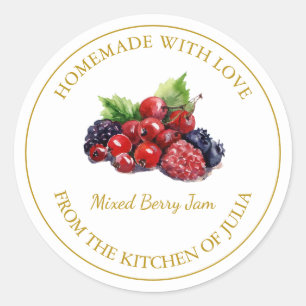 Gold-Homemade-Mixed-Berry-Jam-Label weiß Runder Aufkleber
