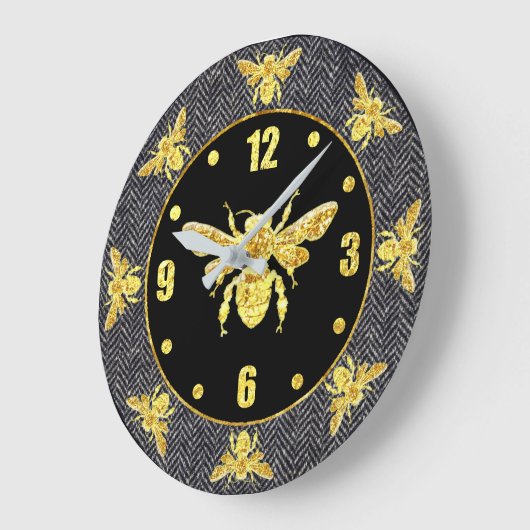 Gold Honey Bee Personalize Große Wanduhr (Winkel)