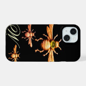 GOLD HONEY BEES MONOGRAM iPhone 15 HÜLLE (Rückseite (Horizontal))