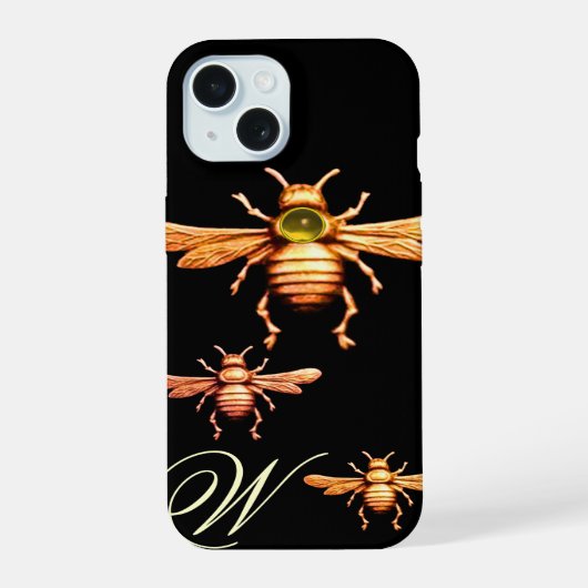 GOLD HONEY BEES MONOGRAM iPhone 15 HÜLLE (Rückseite)