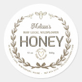 Gold Honey Embossed Text Bees Heart Wreath Taupe Runder Aufkleber (Vorderseite)