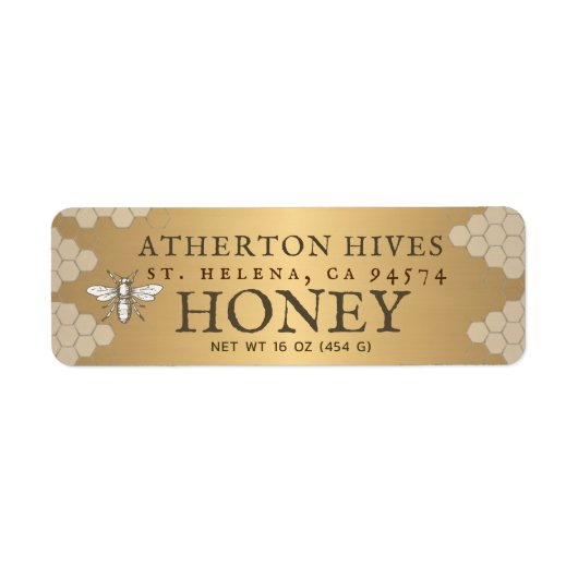 Gold Honey Label mit Bienen - erhältlich in 3 Größ (Vorne)