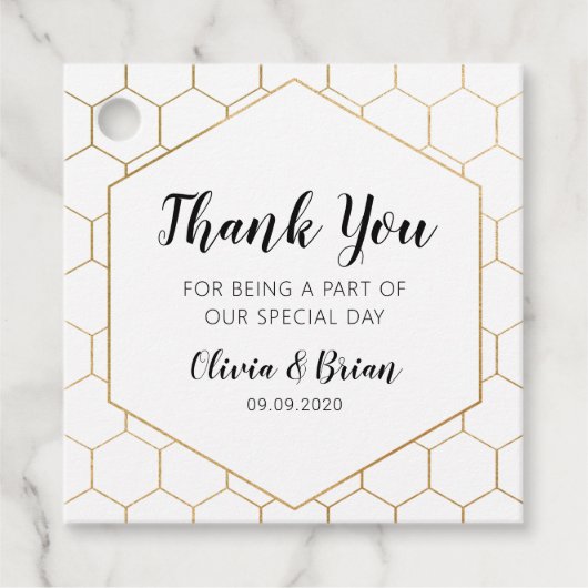 Gold Honeycomb Wedding Vielen Dank für Ihre Unters Geschenkanhänger (Vorderseite)