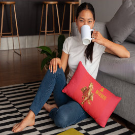 Gold Horse Chinese New Year 2026 Throw Pillow Kissen