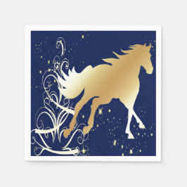 Gold Horse Print mit dunkelblauen Napkins Serviette