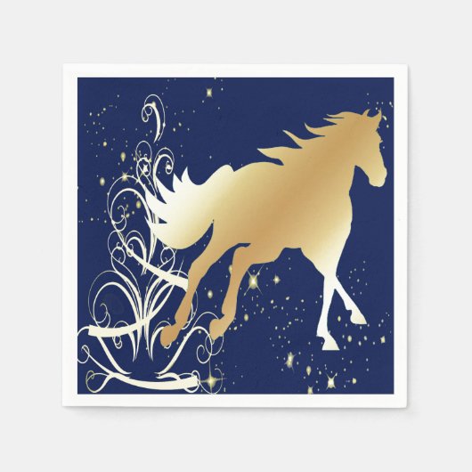 Gold Horse Print mit dunkelblauen Napkins Serviette (Vorderseite)