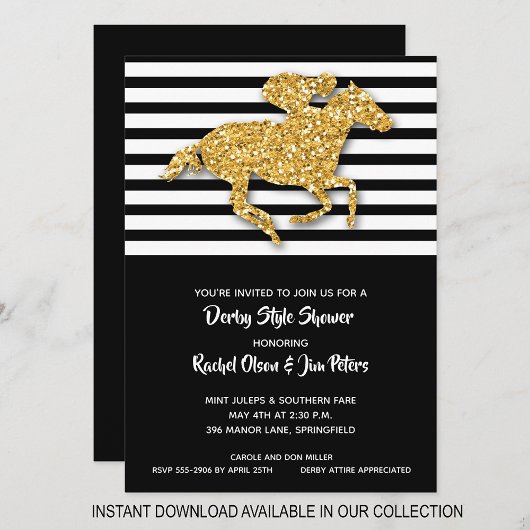 Gold Horse Stripes Derby Bridal Einladungen