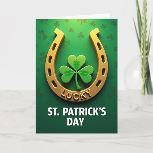Gold Horseshoe Lucky St Patricks Card Karte (Vorderseite)