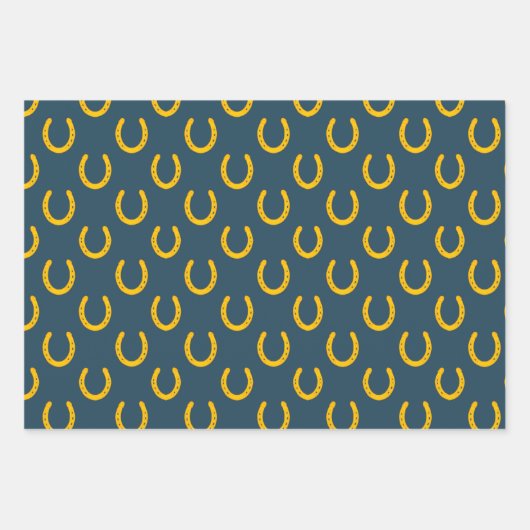 Gold Horseshoes Pattern Cowboy Viel Glück Elegant Geschenkpapier Set (Vorderseite 2)