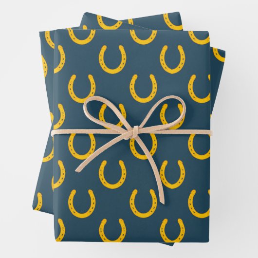 Gold Horseshoes Pattern Cowboy Viel Glück Elegant Geschenkpapier Set (Beispiel)
