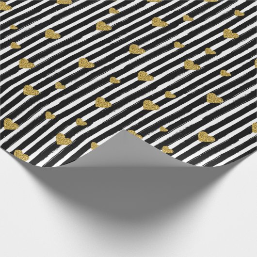 Gold hört auf schwarzen und weißen Streifen Geschenkpapier (Ecke)