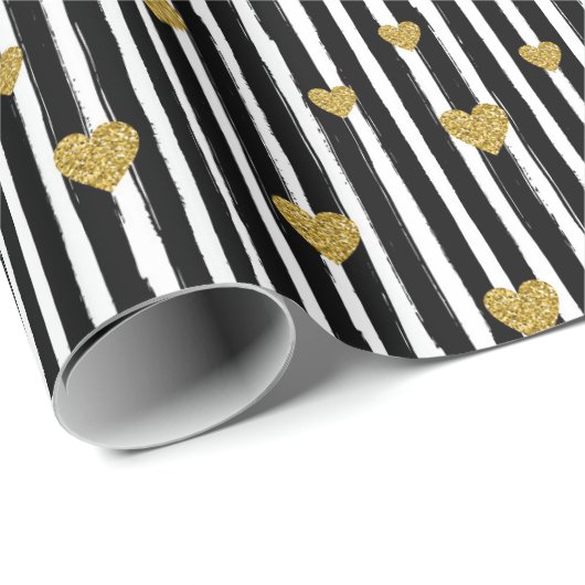 Gold hört auf schwarzen und weißen Streifen Geschenkpapier (Rolleneckpunkt)