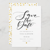 Gold Hört Schwarz und Weiß-Schrift Save the Date Einladung (Vorne/Hinten)