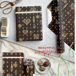 Gold hört Sterne auf Black Birthday Wrapping Paper Geschenkpapier