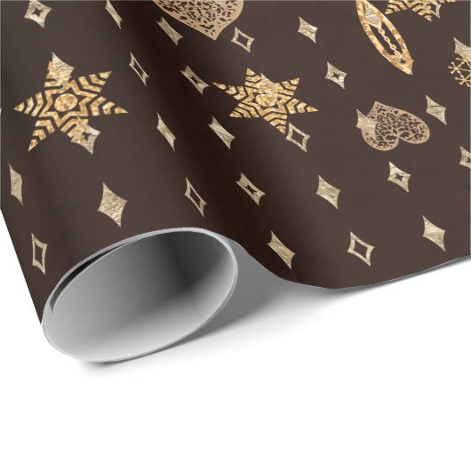 Gold hört Sterne auf Black Birthday Wrapping Paper Geschenkpapier (Rolleneckpunkt)