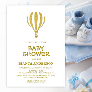 Gold Hot Air Ballon Babydusche Einladung
