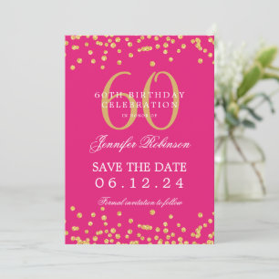 Gold Hot Pink 60. Geburtstag Save the Date Details Einladung