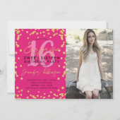Gold Hot Pink Confetti Foto Überraschung Sweet 16 Einladung (Vorderseite)
