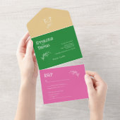 Gold Hot Pink und Green Simple Modern Wedding All In One Einladung (Abreißen)