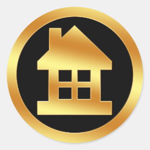 Gold House Icon Runder Aufkleber