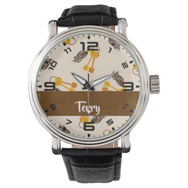 Gold house keys on pink armbanduhr (Vorderseite)