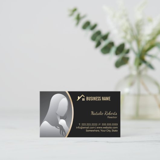 Gold House Logo Real Anwesen Realtor Black Foto Visitenkarte (Stehend Vorderseite)