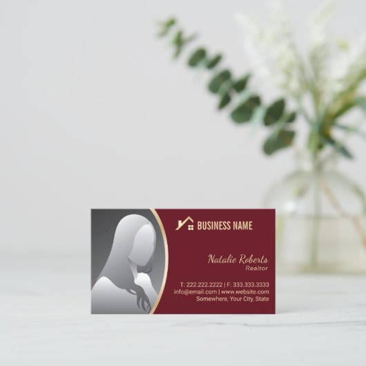 Gold House Logo Real Anwesen Realtor Red Foto Visitenkarte (Stehend Vorderseite)