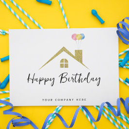 Gold House mit Balloons Happy Birthday Realty Postkarte