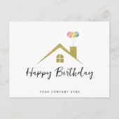 Gold House mit Balloons Happy Birthday Realty Postkarte (Vorderseite)