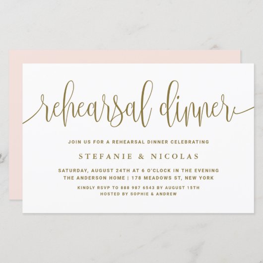 Gold Hübsch Calligraphy Einfache Probe Dinner (Vorne/Hinten)