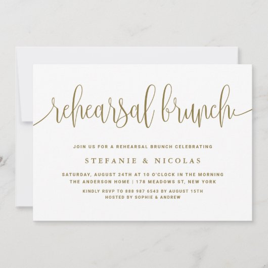 Gold Hübsch Calligraphy Probe Brunch Einladung (Vorderseite)