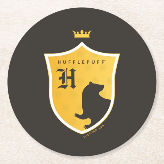 Gold HUFFLEPUFF™ Outlined Crown Wappen Runder Pappuntersetzer (Vorderseite)