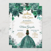 Gold & Hunter Emerald Green Mis Quince Einladung (Vorne/Hinten)