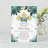 Gold & Hunter Emerald Green Mis Quince Einladung (Stehend Vorderseite)