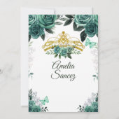 Gold & Hunter Emerald Green Mis Quince Einladung (Rückseite)