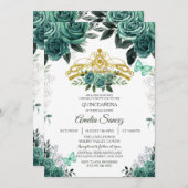 Gold & Hunter Emerald Green Mis Quince Einladung (Vorne/Hinten)