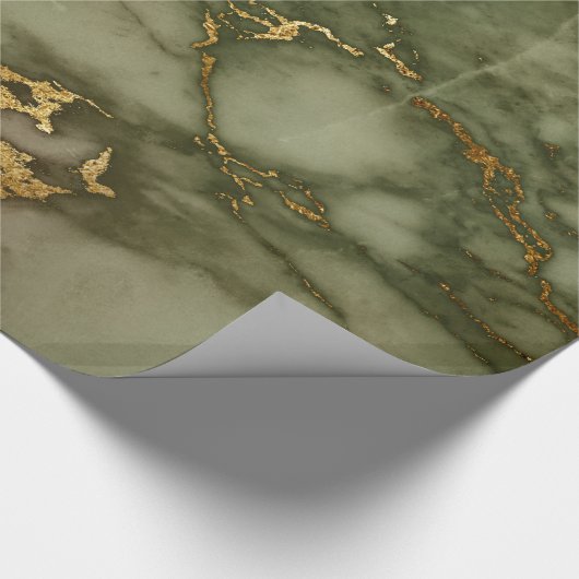 Gold Hunter Green Marble Fluid Metall Geschenkpapier (Ecke)