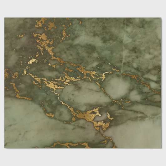 Gold Hunter Green Marble Fluid Metall Geschenkpapier (Flach)