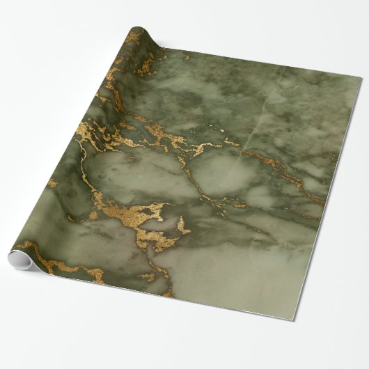 Gold Hunter Green Marble Fluid Metall Geschenkpapier (Ungerollt)