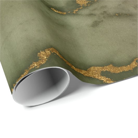 Gold Hunter Green Marble Fluid Metall Geschenkpapier (Rolleneckpunkt)