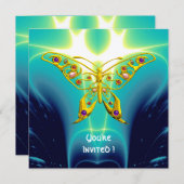 GOLD HYPER BUTTERFLY,Gemi,Aquamarin Blue Fraktal W Einladung (Vorne/Hinten)