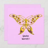 GOLD HYPER BUTTERFLY, GEMSTONES Pink Wedite Einlad Einladung (Vorne/Hinten)