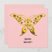 GOLD HYPER BUTTERFLY, GEMSTONES Pink Wedite Einlad Einladung (Vorne/Hinten)