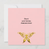 GOLD HYPER BUTTERFLY, GEMSTONES Pink Wedite Einlad Einladung (Rückseite)