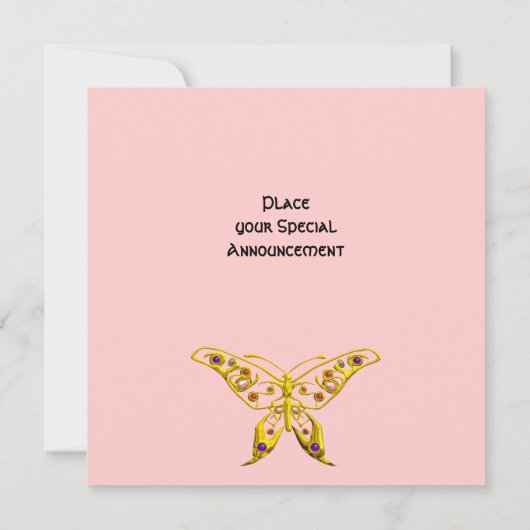 GOLD HYPER BUTTERFLY, GEMSTONES Pink Wedite Einlad Einladung (Rückseite)