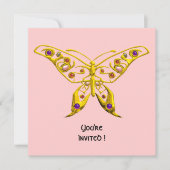 GOLD HYPER BUTTERFLY, GEMSTONES Pink Wedite Einlad Einladung (Vorderseite)