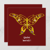 GOLD HYPER BUTTERFLY, GEMSTONES, Red Wedite Einlad Einladung (Vorne/Hinten)